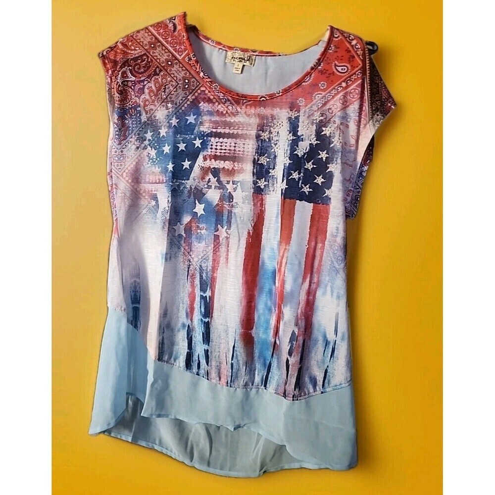 One World‎ American Flag 4th Of July Patriotic Tank Top Women’s Small NWT B7 New